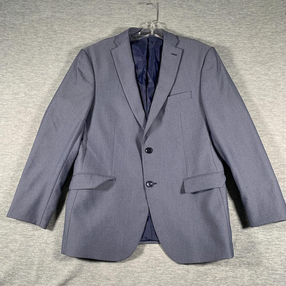 Zara Man Suit Jacket Mens 42 Blue Geometric Slim Fit 2 Button Blazer Notch Lapel